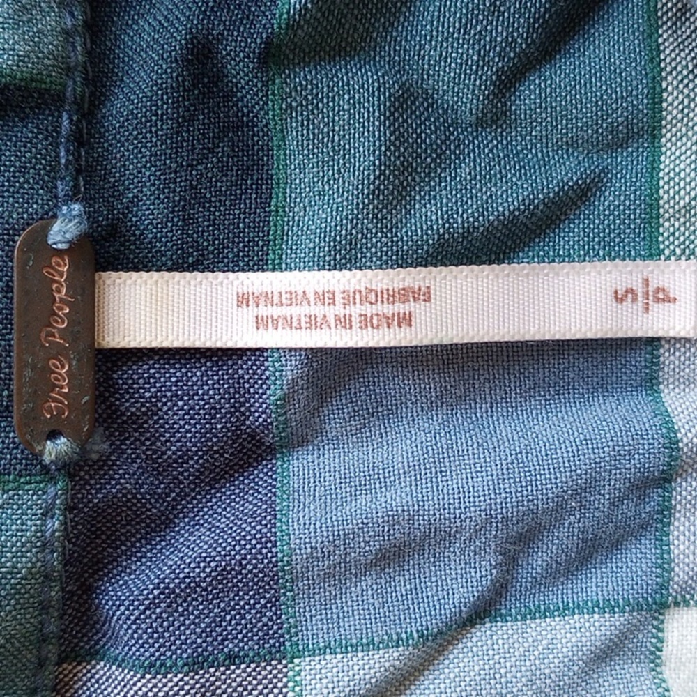 Free People Oversized Raw Hem Button Down Shirt S Blue Plaid - Picture 4 of 8